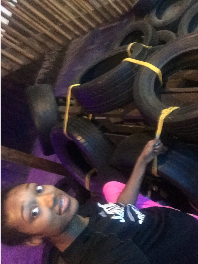 Climbing the wall of tires!