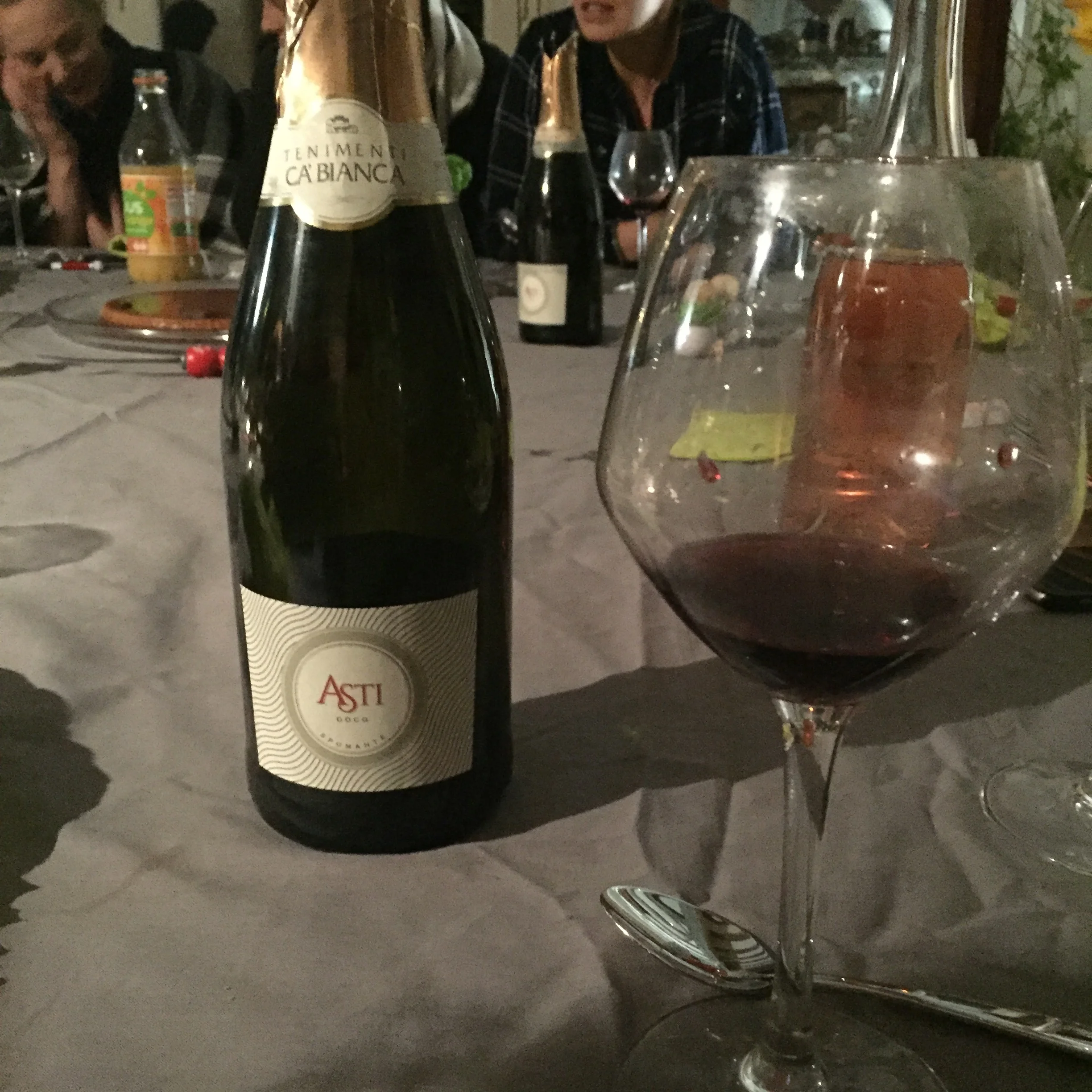 Wine at dinner. Was not a fan of the red wine, but the Asti was pretty tasty!