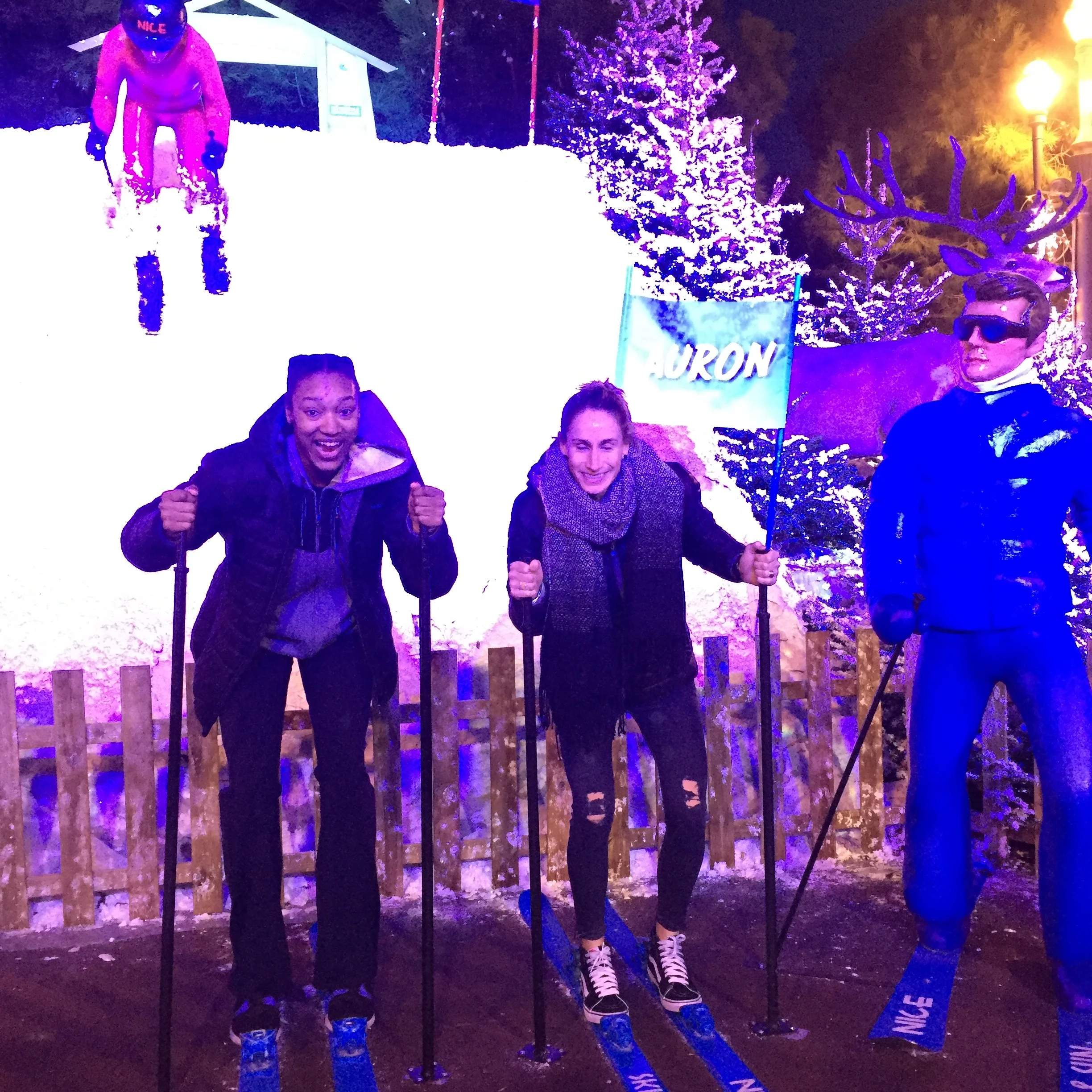 Trying our hands at skiing.