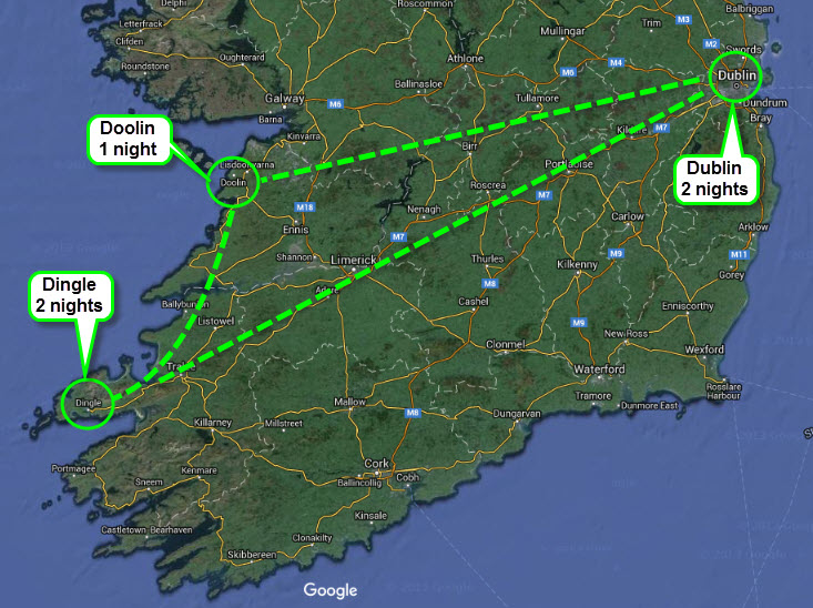 ***Flight in and out of Dublin - dashed line represents travel route by car