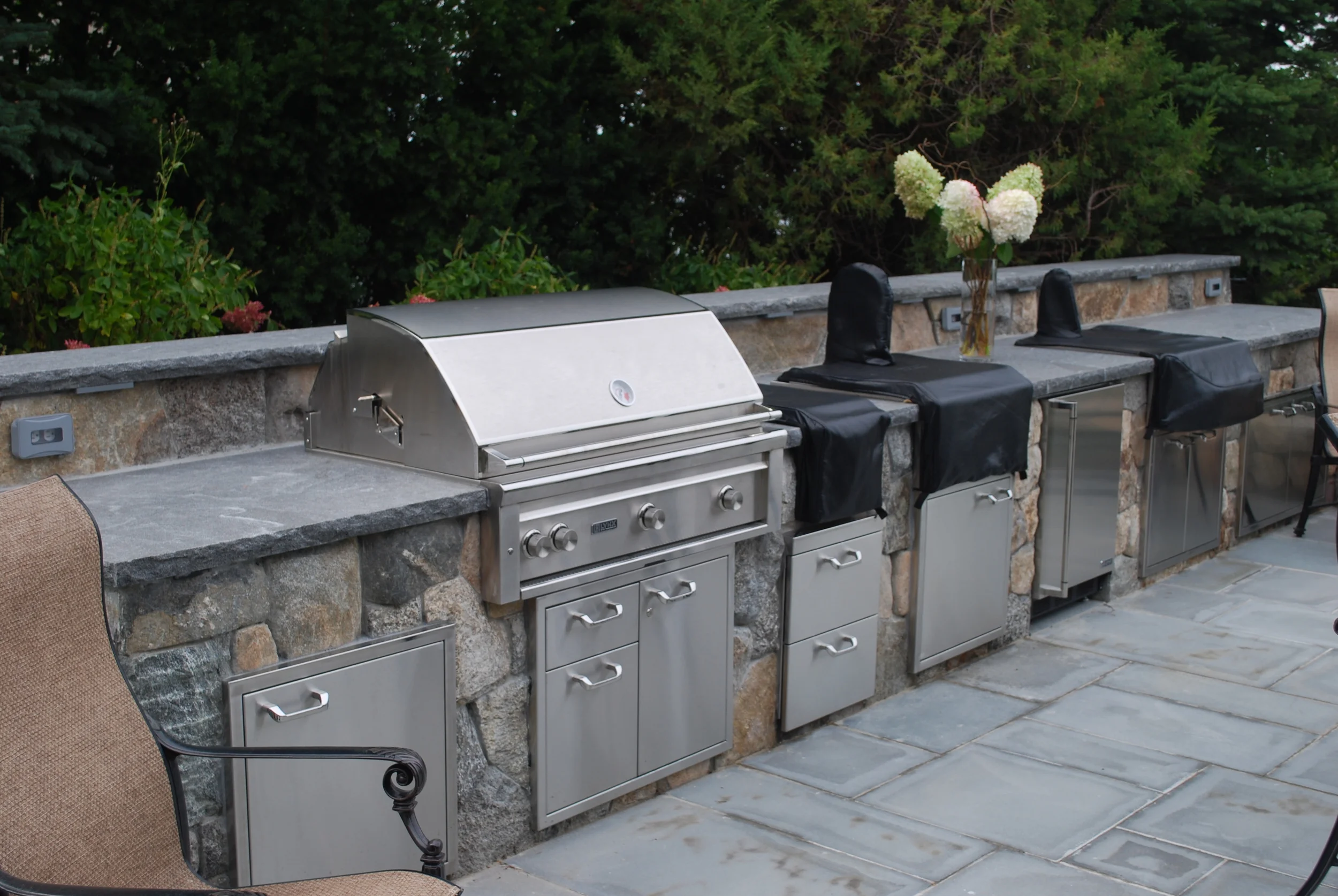 Marblehead Perched Pool Terrace Stone Outdoor Kitchen