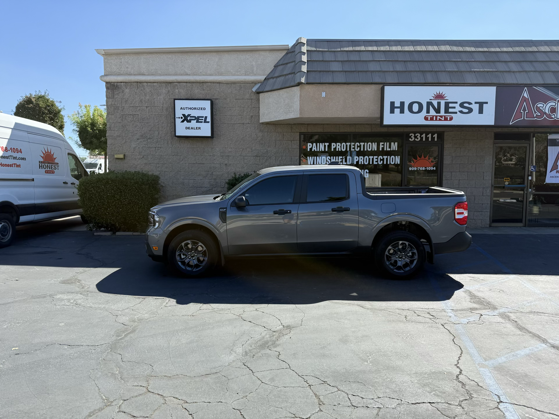 2025 Ford Maverick full front protection with XPEL ULTIMATE PLUS paint protection film parked outside after installation at honest tint Yucaipa ca