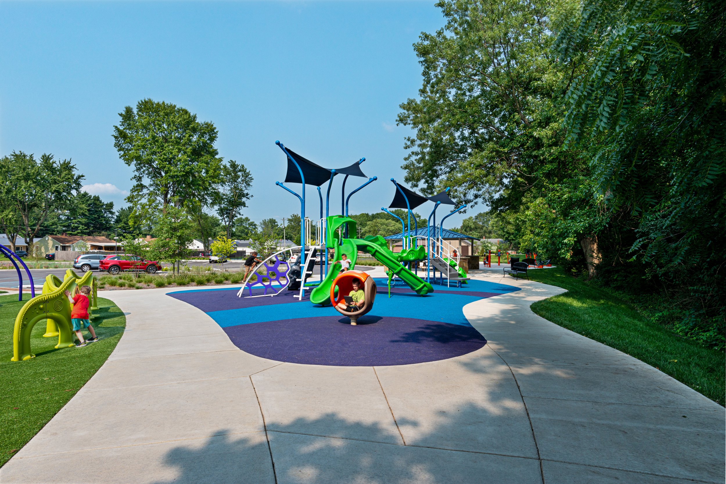 A photography of a public playground in open spaces.