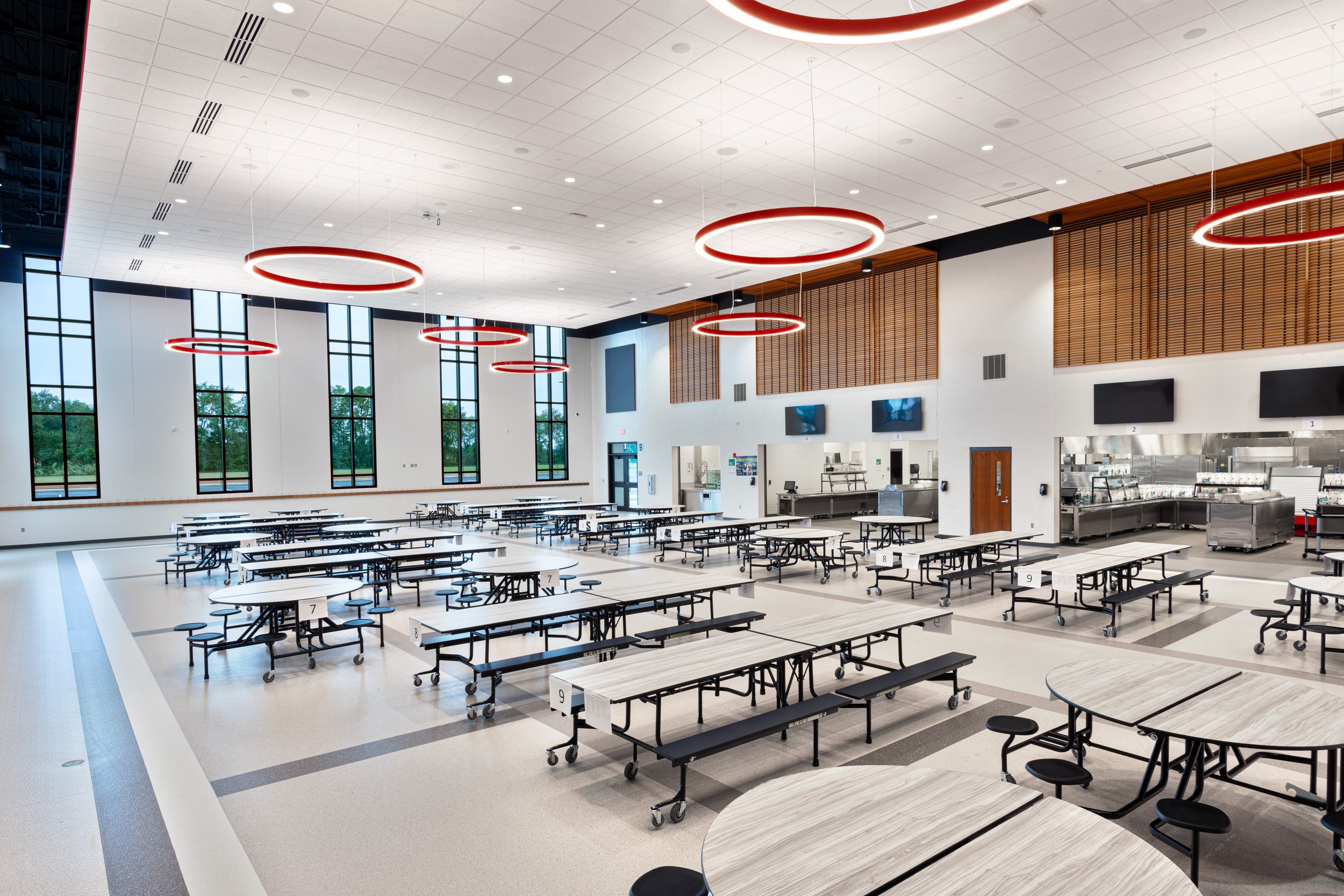 Interior photography of a school canteen.