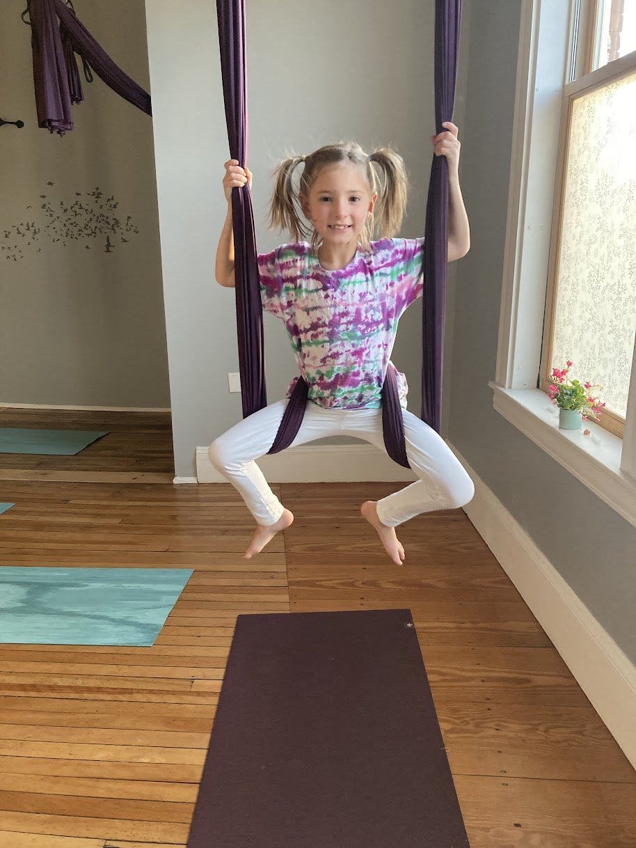 Kids aerial yoga teacher training at Forever Wild Yoga, Brunswick, Maine