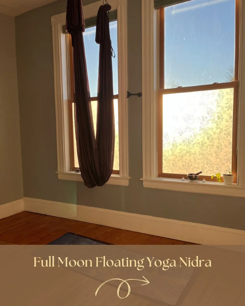 Full Moon Floating Yoga Nidra. Harness the power of the full moon and crystal singing bowls, during this guided meditation cocooned in an aerial hammock. Dec 15 at 4pm. Link in our bio to sign up for the waitlist! All are welcome.