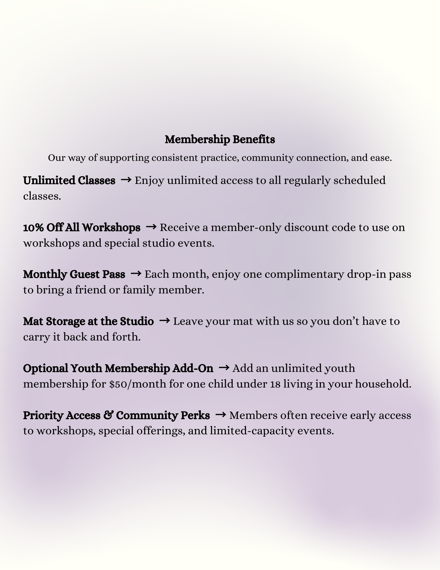 Membership Benefits yoga studio Brunswick Maine