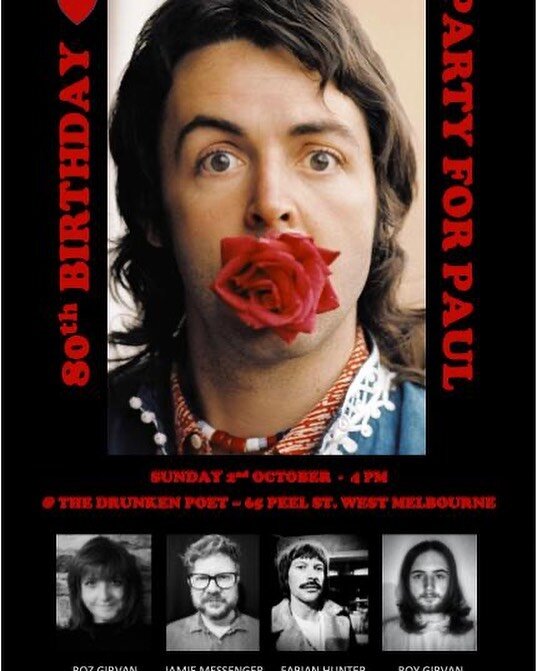 If you&rsquo;re free this Sunday, come along to the Drunken Poet and help celebrate Paul McCartney&rsquo;s 80th birthday. We&rsquo;re playing 2 sets of Paul&rsquo;s amazing songs. 4-6pm