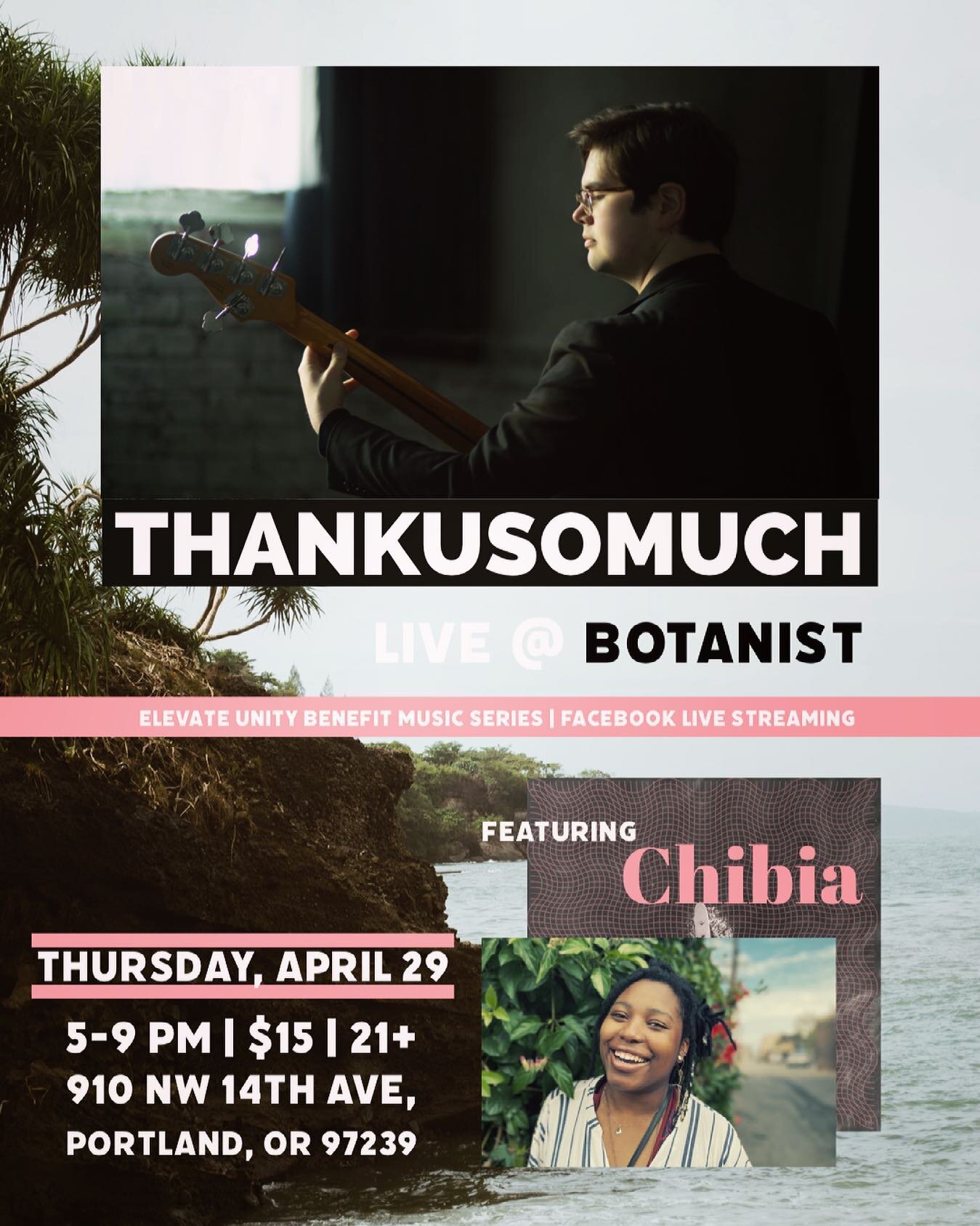Thankusomuch is playing at @botanist_house for a real live show next Thursday! 

Join us on 4/29 at 5 PM in person (or via Facebook live) for an amazing performance featuring @paulparesa on keys, @michaelwiest on guitar, and Steven Skolnik on drums. 