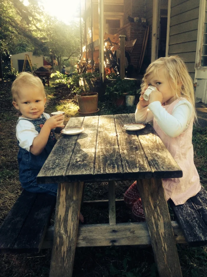The girls drinking their Babycinno's.