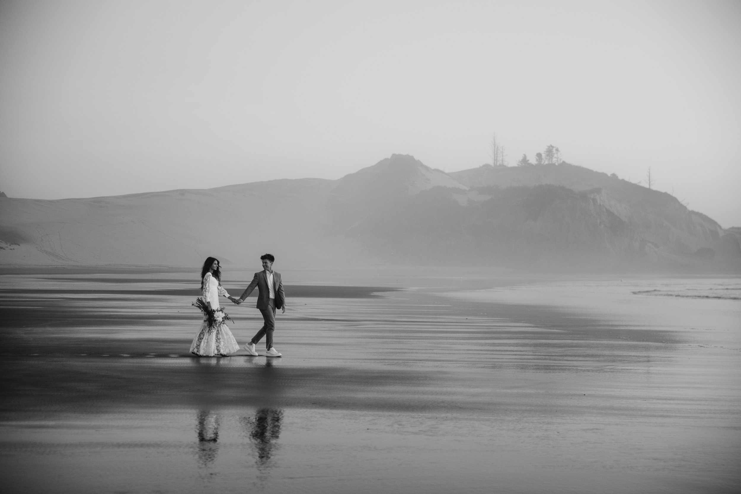 Black and White Editing Style Beach Luxury Wedding Photography