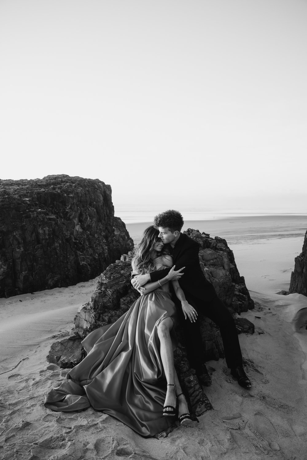Black and White Editing Style Beach Luxury Wedding Engagement Photography