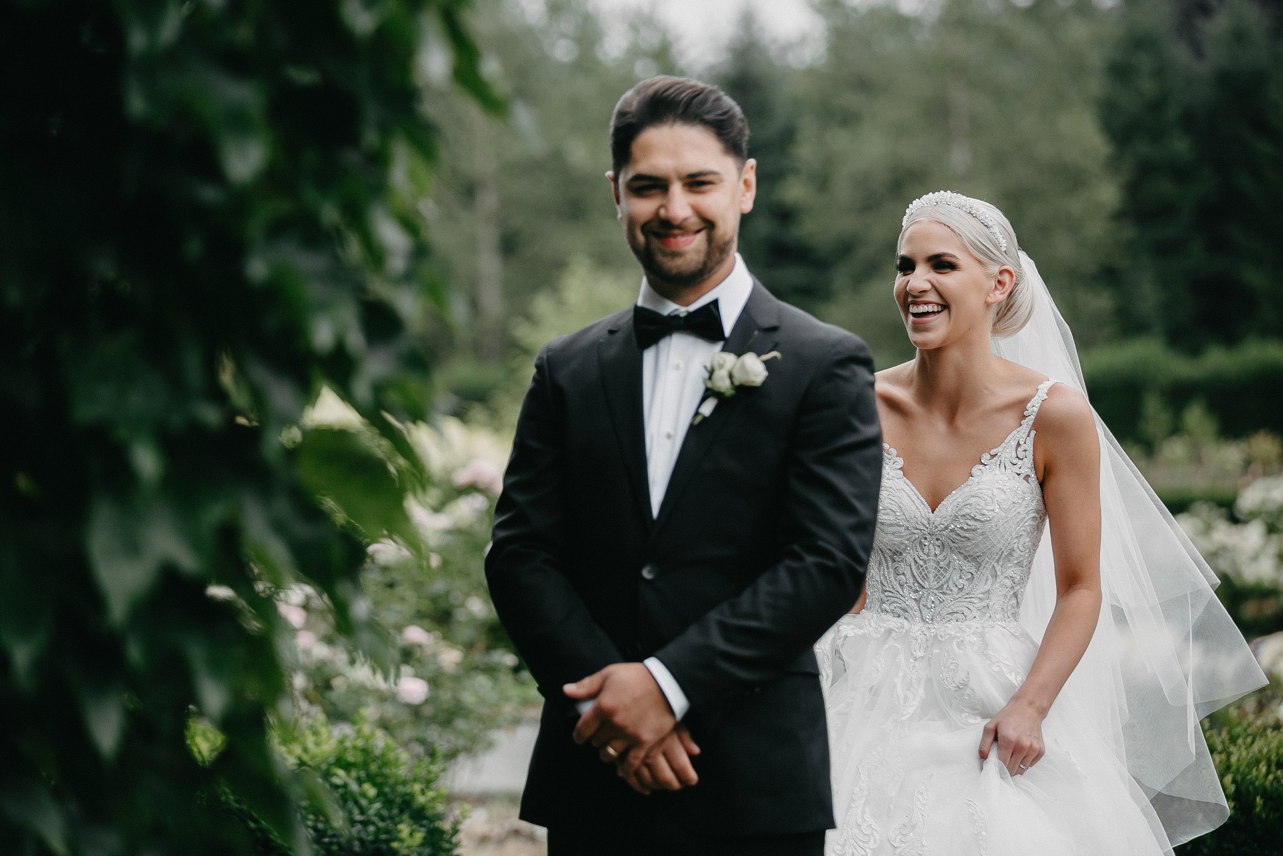 Emotional First look Monet Vineyard Luxury Wedding Photography