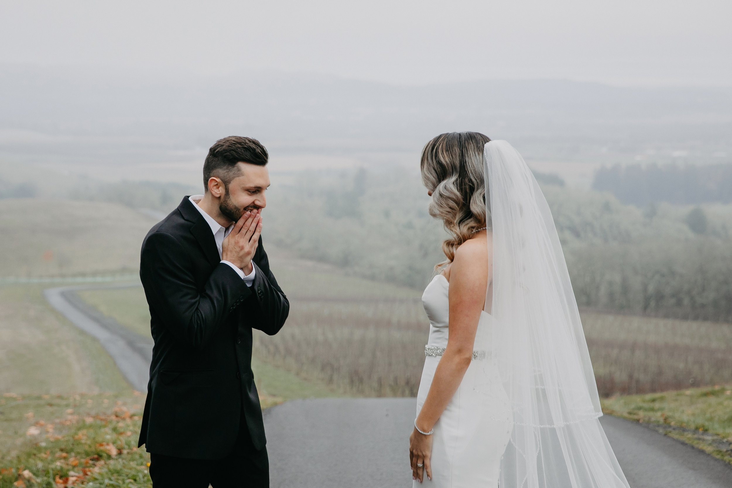 Emotional First Look Open Field Luxury Wedding Photography