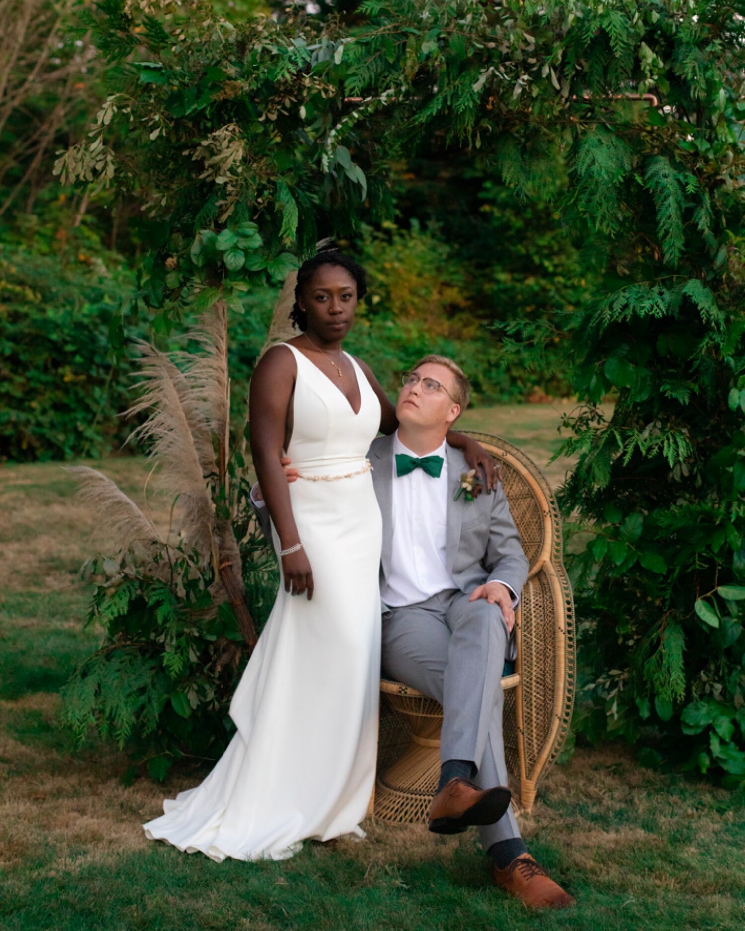 Real Wedding in the Pacific Northwest with Beautiful Black Bride and Foliage Ceremony Arch