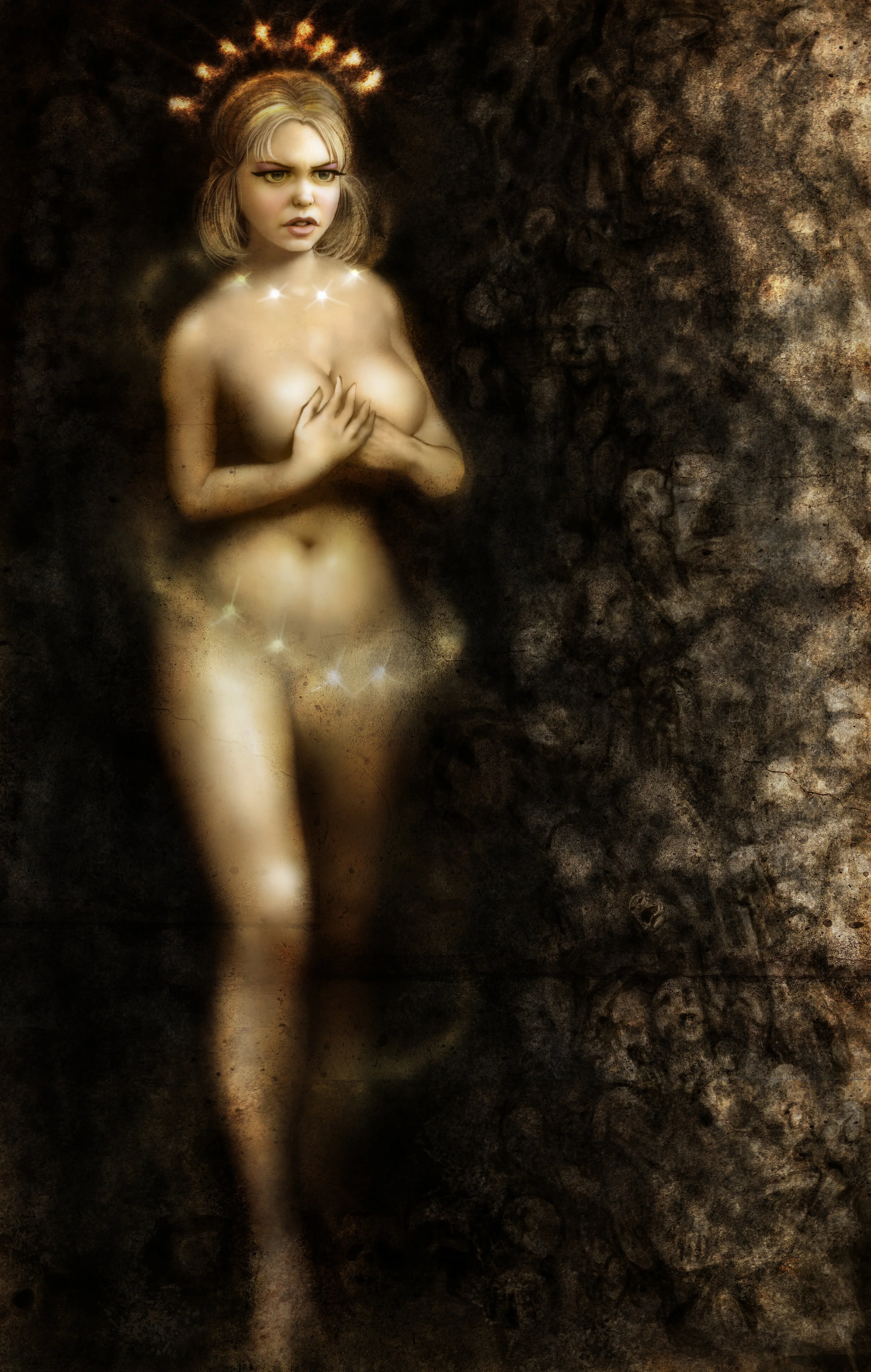 ISHTAR–Graphite and digital color. Depiction of the Phoenician goddess Ishtar as she journeys into the underworld.