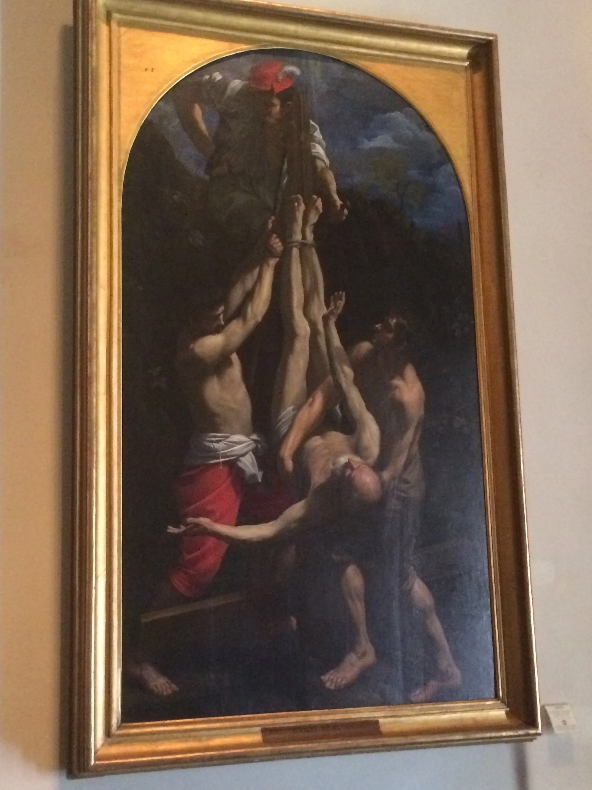 The Crucifixion of Peter (Guido Reni). This was also considered really graphic. What stands out to me is that guy's hat at the foot of the cross. I doubt any first Palestinians has access to that style of hat. To me, it speaks of how we all tend to imagine the biblical stories as happening in the garb of our time and culture. So, we too often think as though Jesus were a 21st century American, rather than a 1st century Palestinian Jew. It's great to think of how these stories speak to our times, but it can also be dangerous to never truly enter the world to which those words were originally addressed. On the other hand, there is something good--I think--in imagining ourselves in the text as well. Balance I guess.
