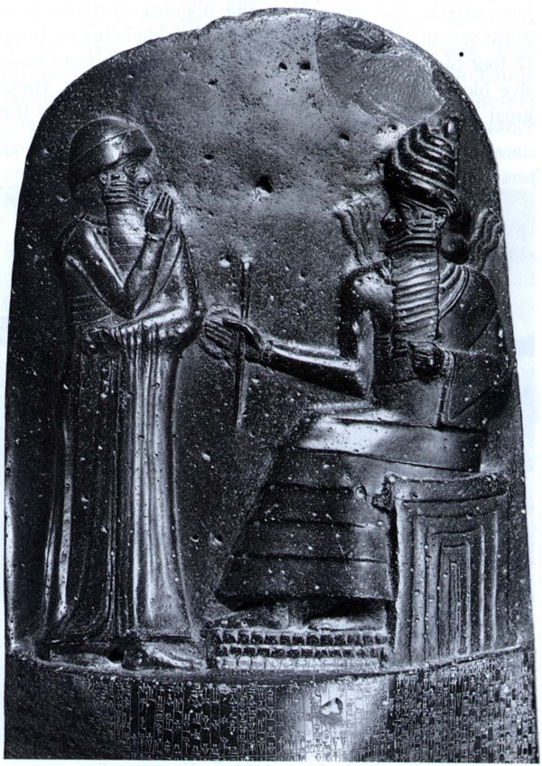 Hammurabi’s Stele, depicting Shamash (the Babylonian god of justice) giving Hammurabi the prerogative to make laws.