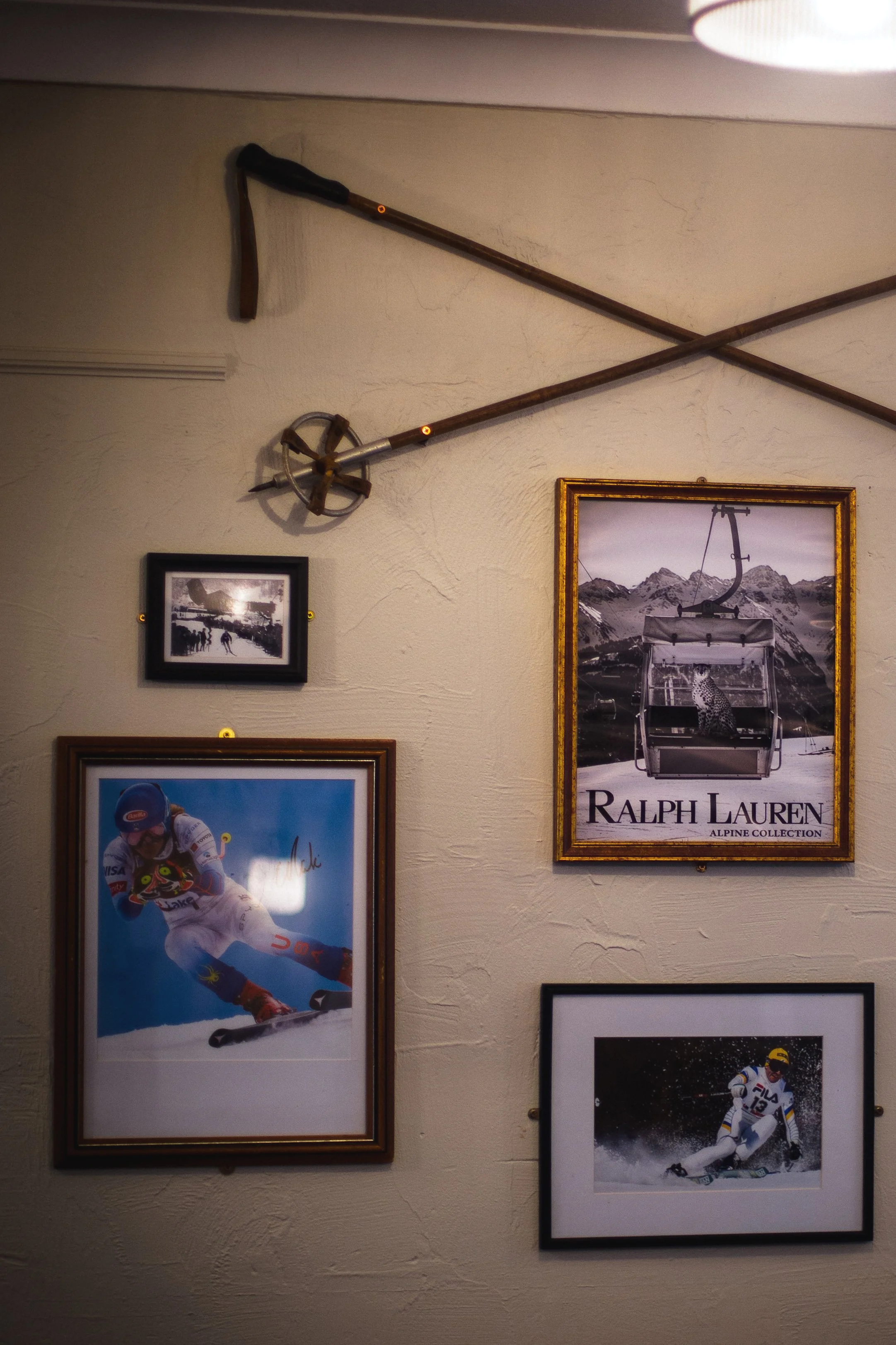Wall of ski sports images and decor
