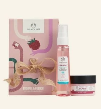 pink gift set of vitamin e skincare products