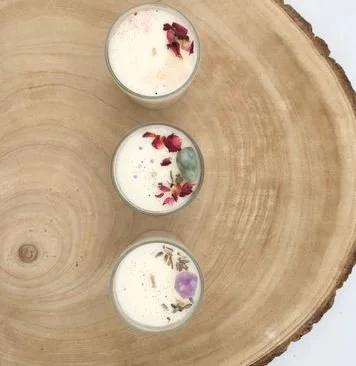 3 mini candles with crystals