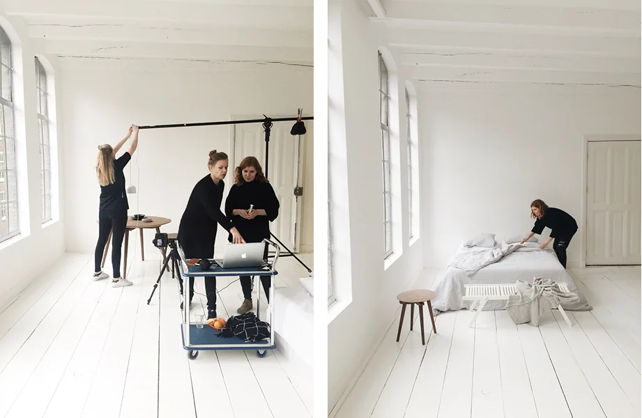 Behind the scenes at the first one out of four days of fotoshoots. This particular shoot took place in a daylight studio in Amsterdam.