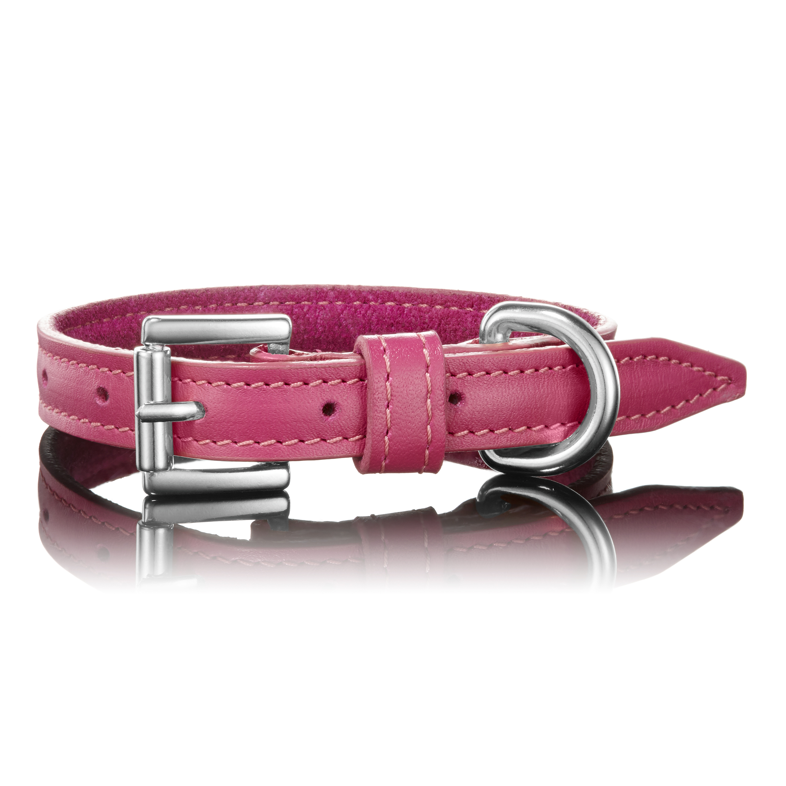 Leather dog collar in pink