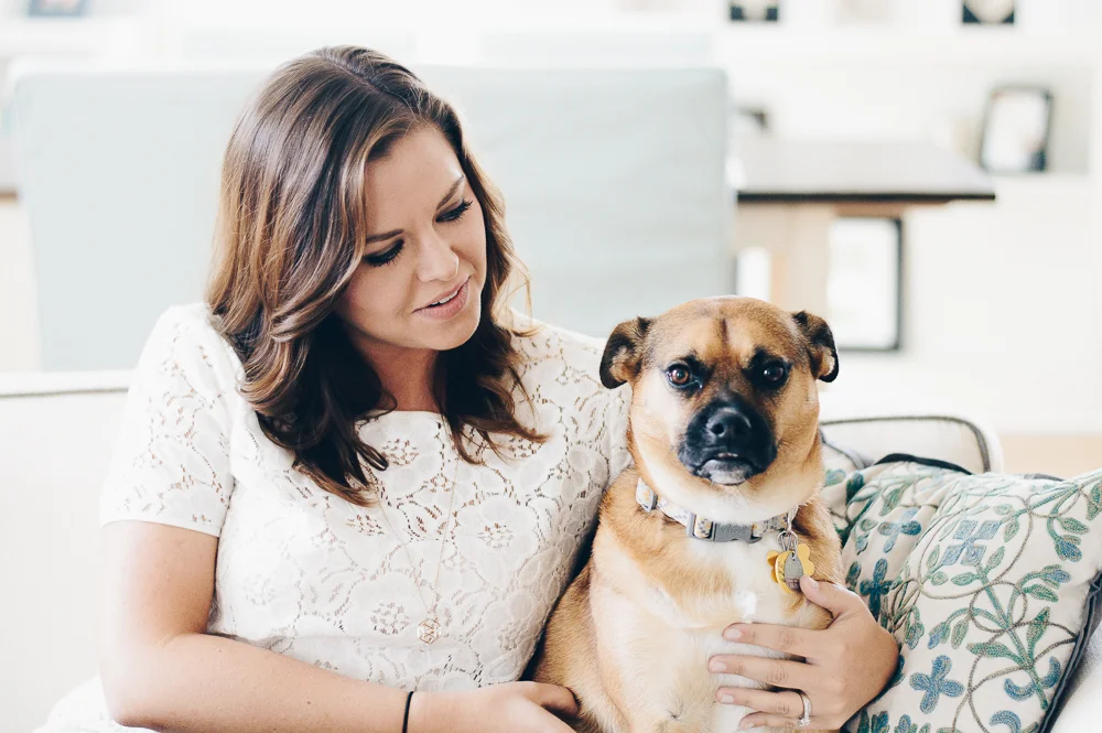 Christiana, Garrett's wife, with their dog, June