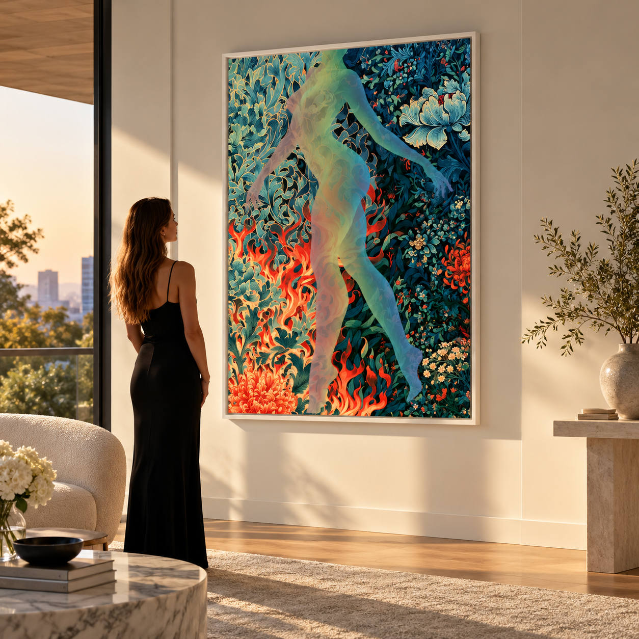 Woman Admiring Botanical Gallery Art.png