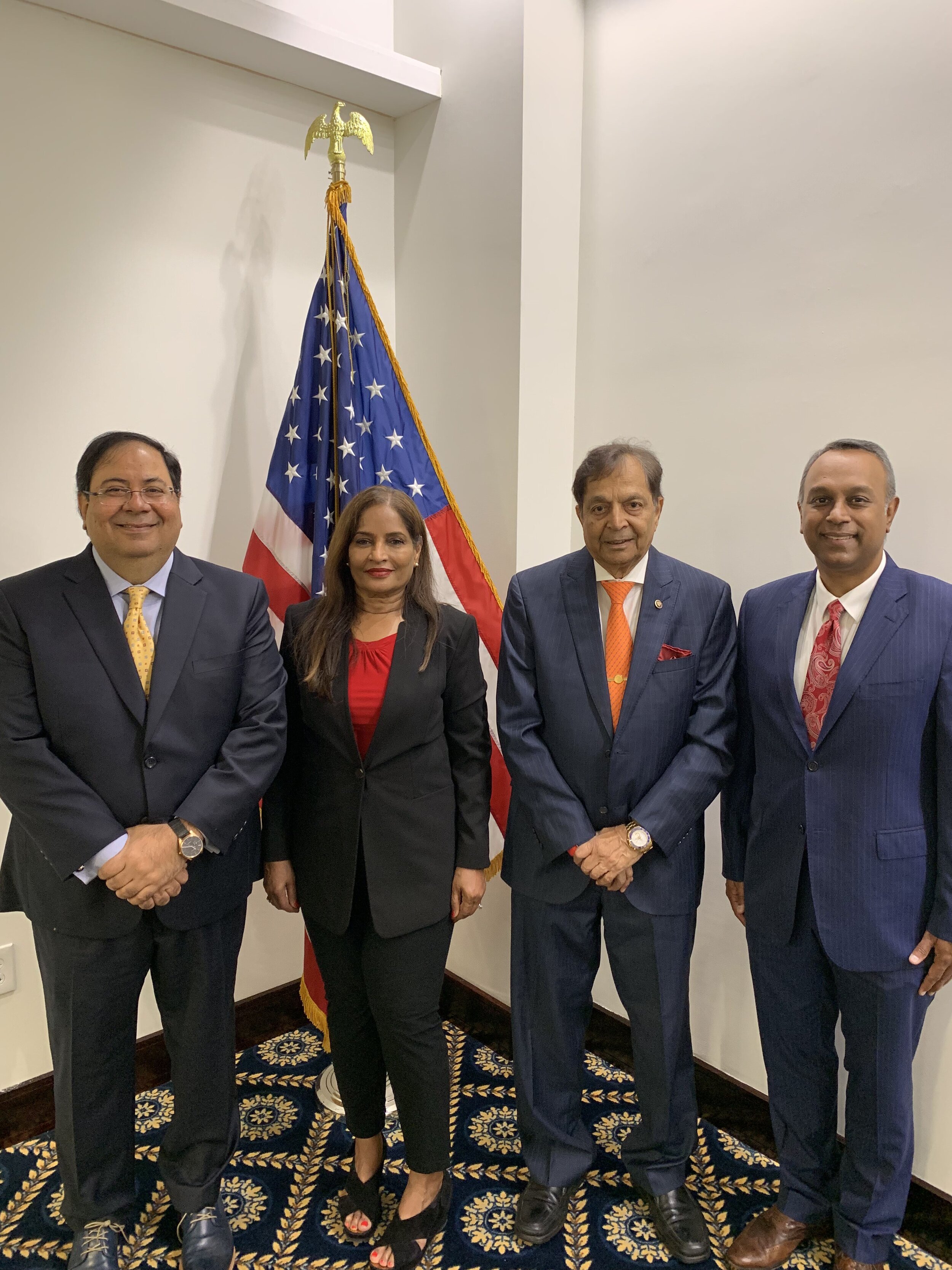   From Left to Right:  Mr. Suresh Nichani, Dr. Udaya Shivangi (American Association of Physicians of Indian Origin), Dr. Sampat Shivangi and Mr. Joel Anand Samy (Co-Founder of International Leaders Summit) 