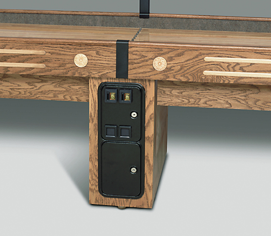 Most Champion Shuffleboard tables can be equipped for coin operation. Ask your Distributor about available options.