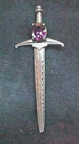 Silver Sword Kilt Pin With Amethyst Stone