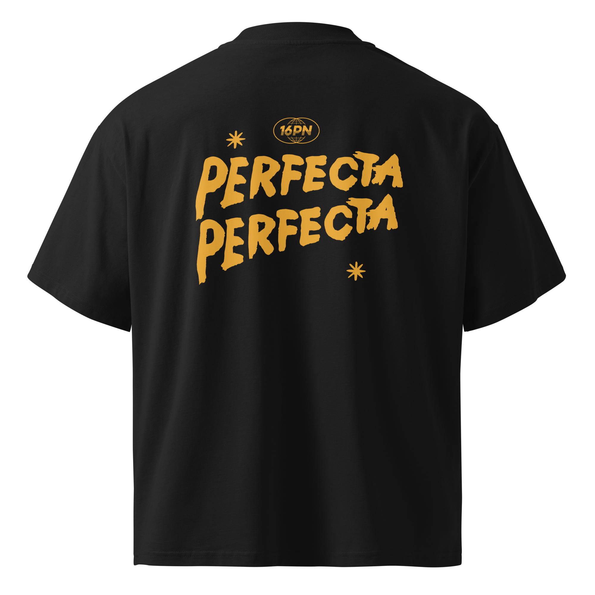 Perfecta Perfecta Organic Mock Neck Tee - Unisex Black T-Shirt | Gold Typography | GOTS Certified Streetwear | 16PN