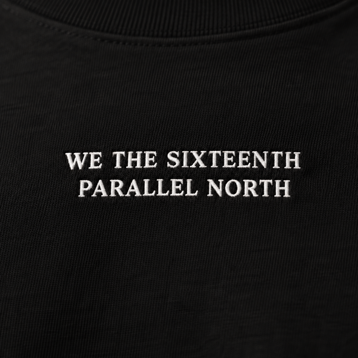 16PN We The Sixteenth Parallel North tee, embroidered black t-shirt