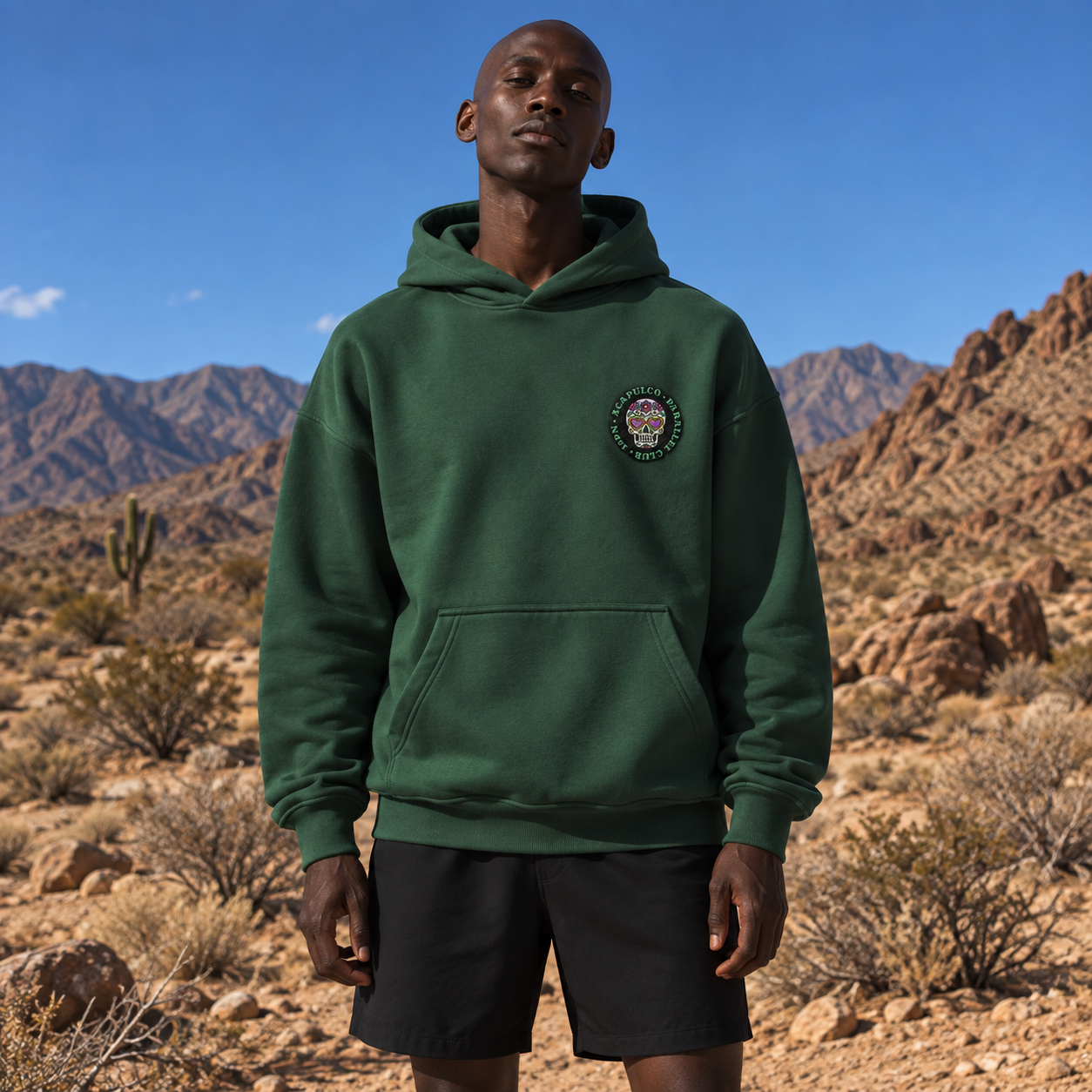 16PN Acapulco Parallel Club hoodie, sugar skull patch on green
