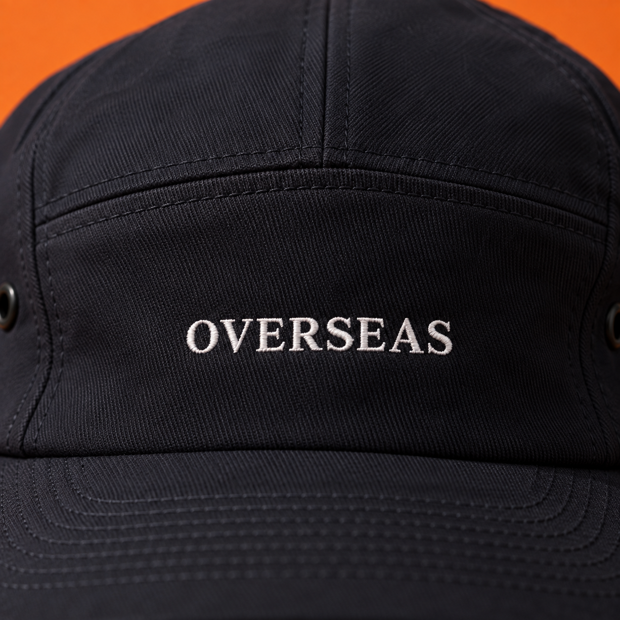 16PN Overseas 5 panel cap, navy embroidered streetwear hat