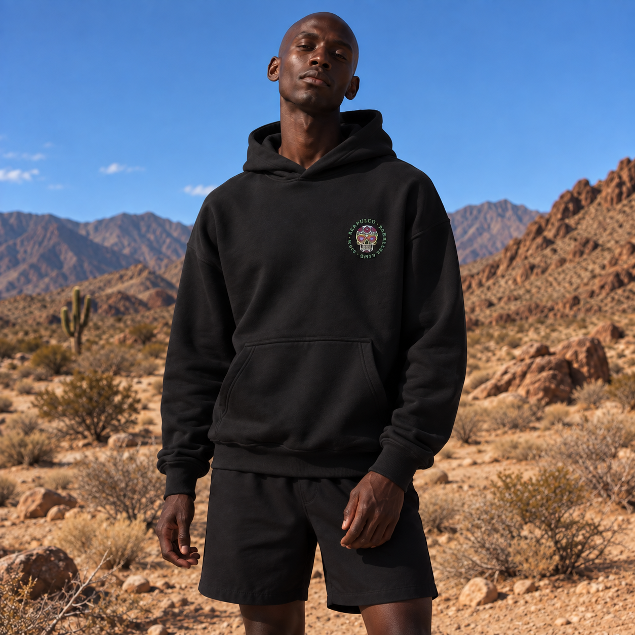 16PN Acapulco Parallel Club hoodie, sugar skull patch on black