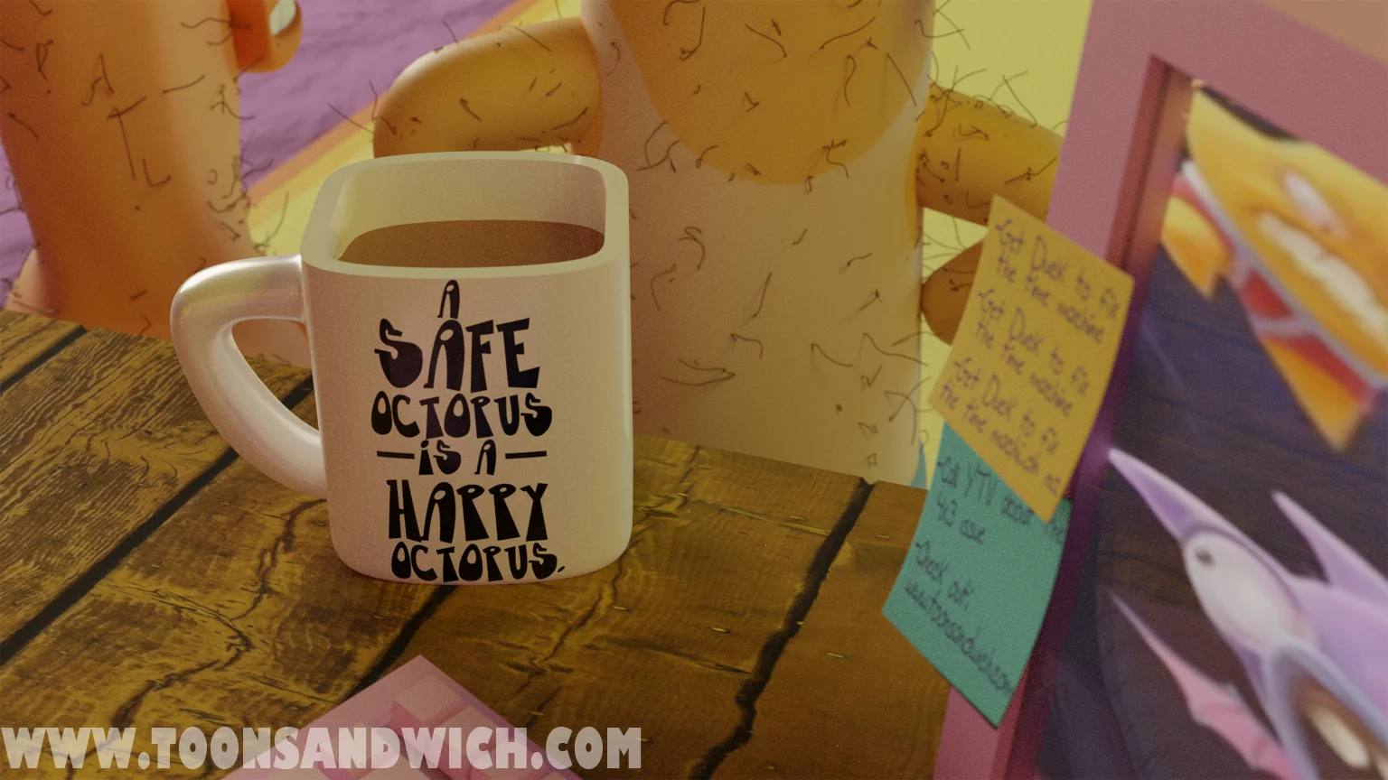Octo’s luke warm coffee (for safety purposes).