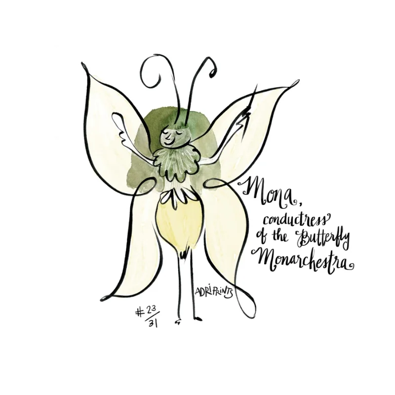 Mona, conductress of the Butterfly Monarchestra, the orchestra of the monster bug world.