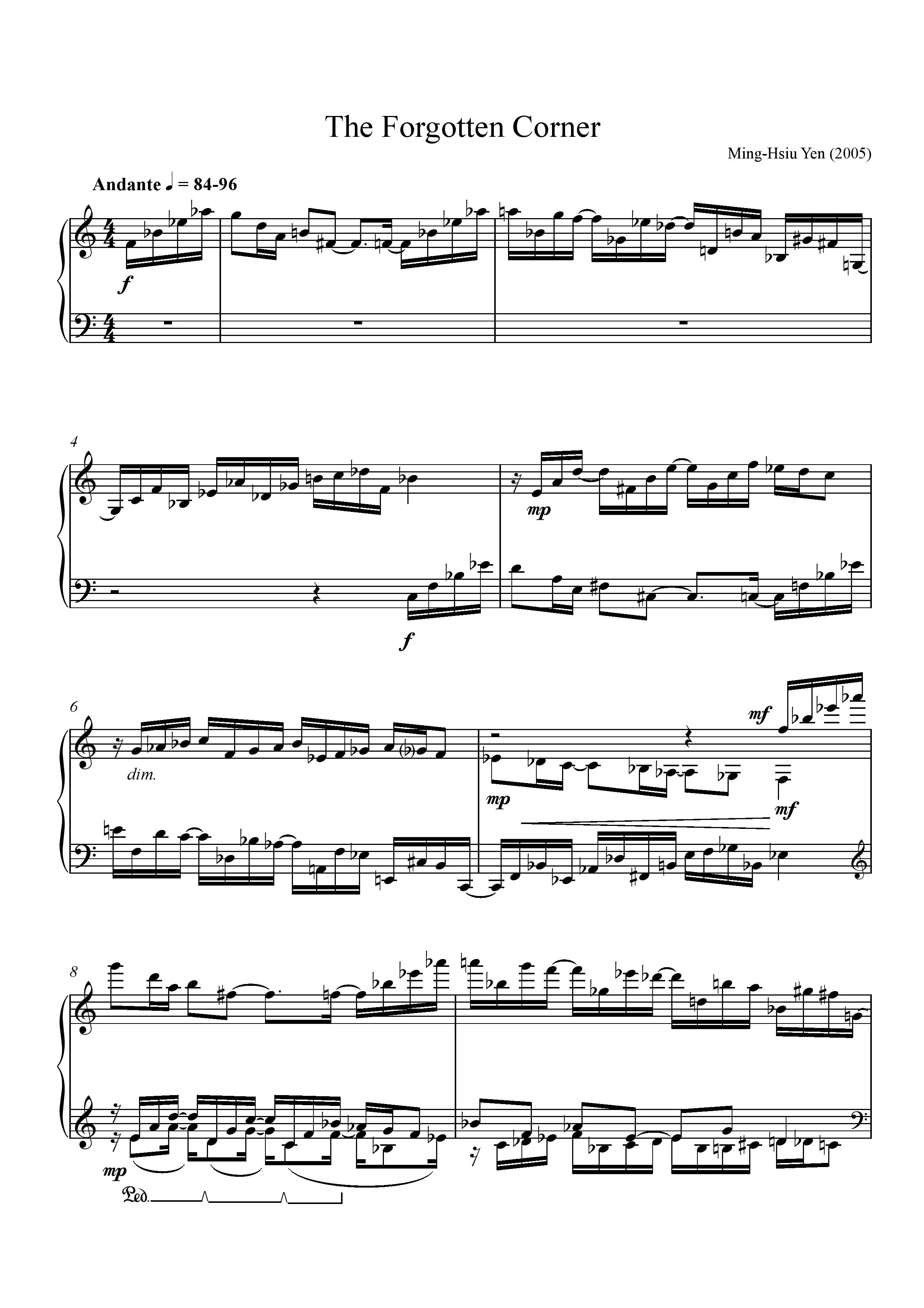 THE FORGOTTEN CORNER for solo piano (2005) (Full Score - PDF) / 《被遺忘的角落》為鋼琴獨奏 (2005) (總譜 - PDF)