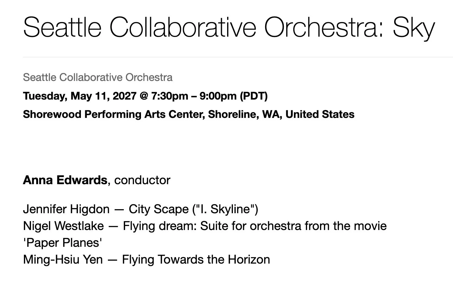 Seattle Collaborative Orchestra: Sky / 美國西雅圖協同管絃樂團：天空