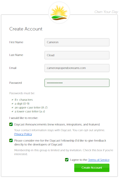 create your daycast account