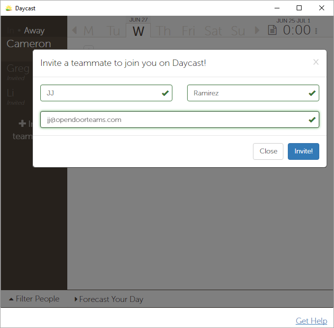 invite your freshbooks team member to Daycast