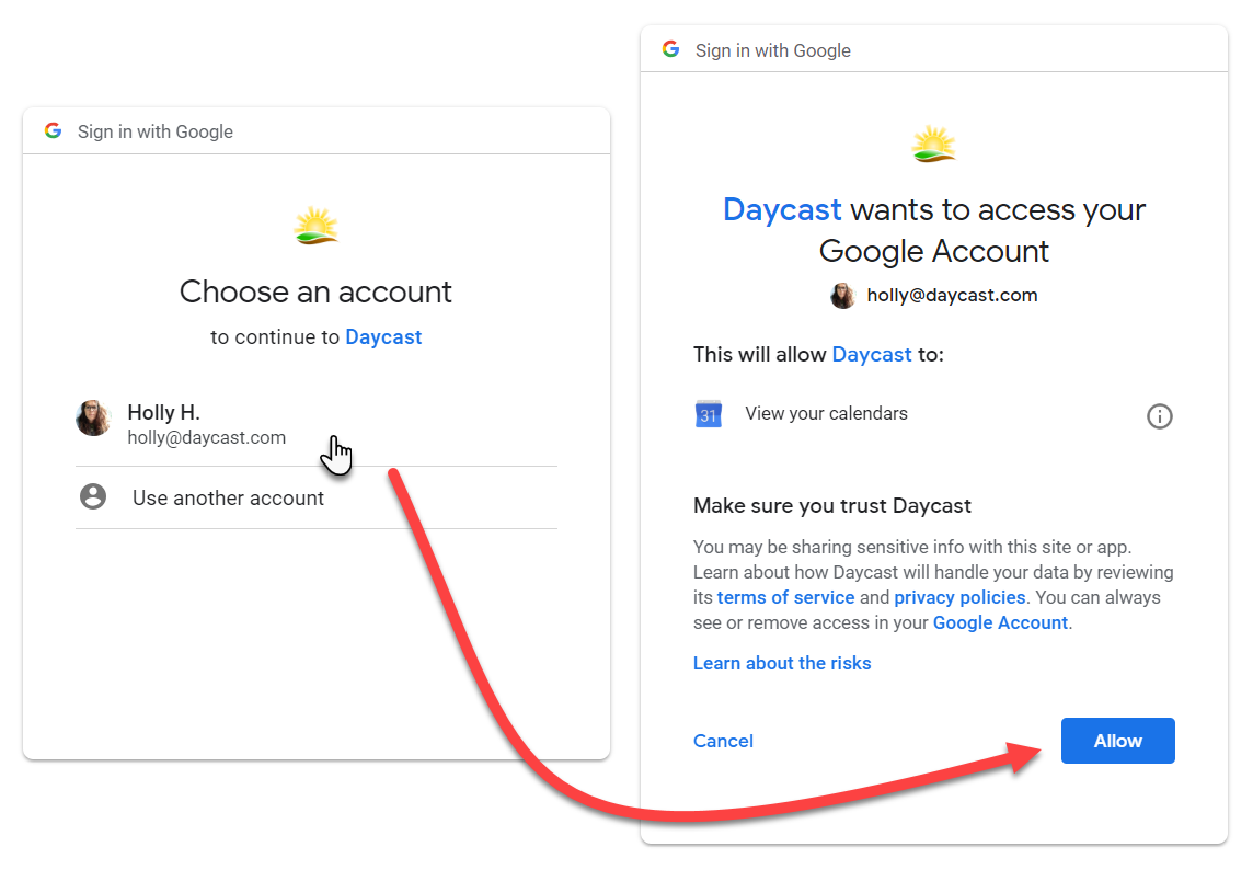 Integrating Google Calendar with Daycast