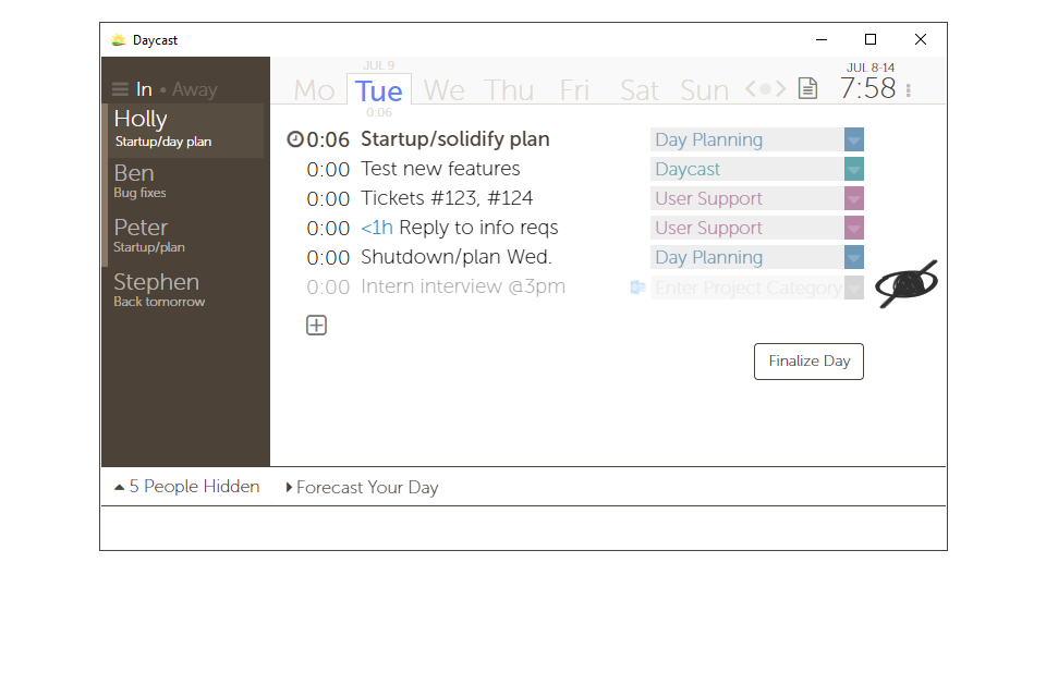 Hide a suggested calendar item by clicking the eye icon that appears on hover.