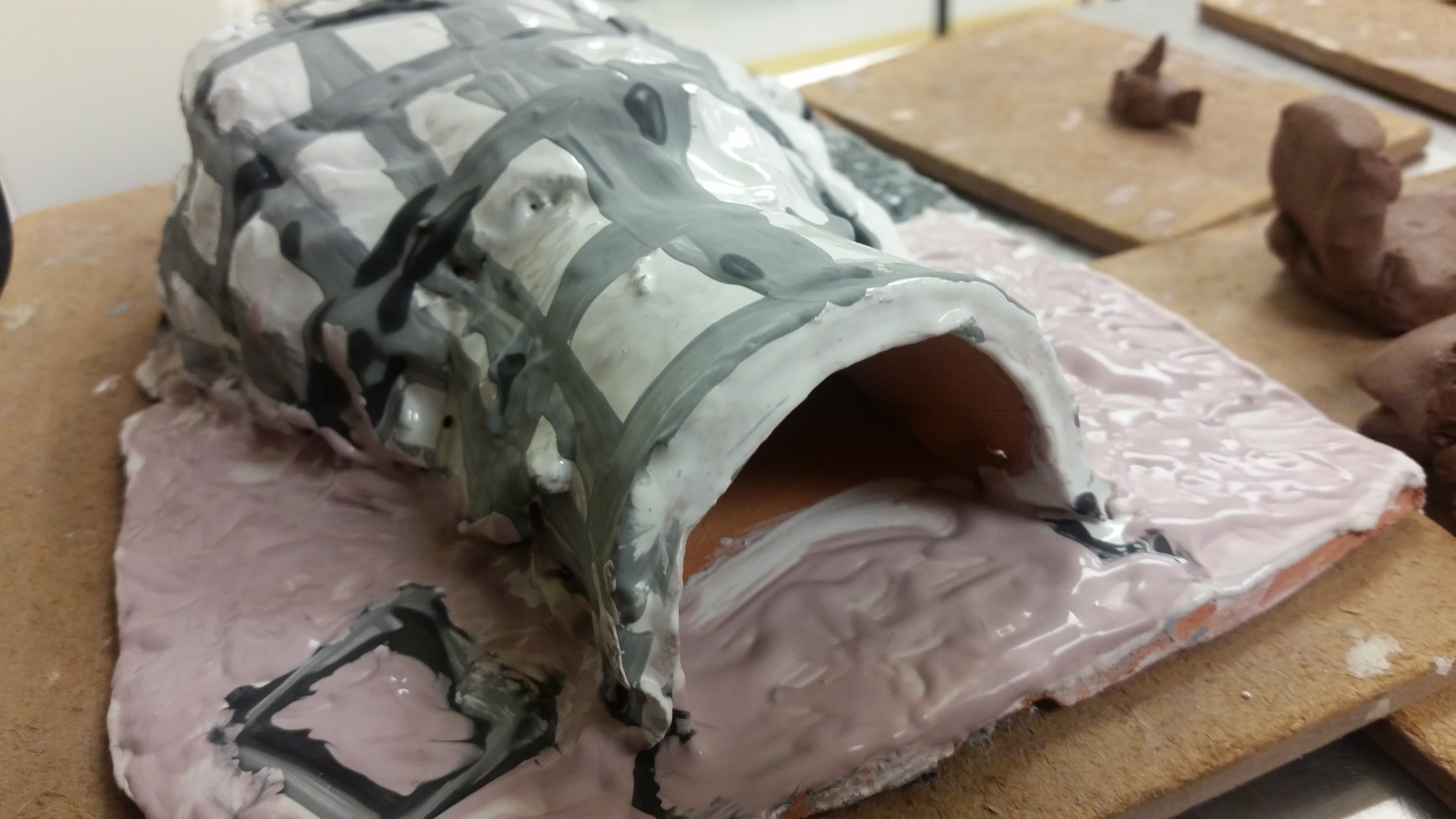 Third Grader - Cave - Glazing for second fire