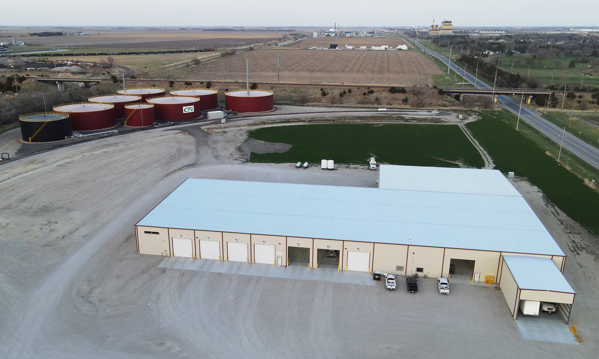  The CPI facility features a tank farm for fertilizer along with indoor bulk chemical storage. Product can be received by rail or truck.  