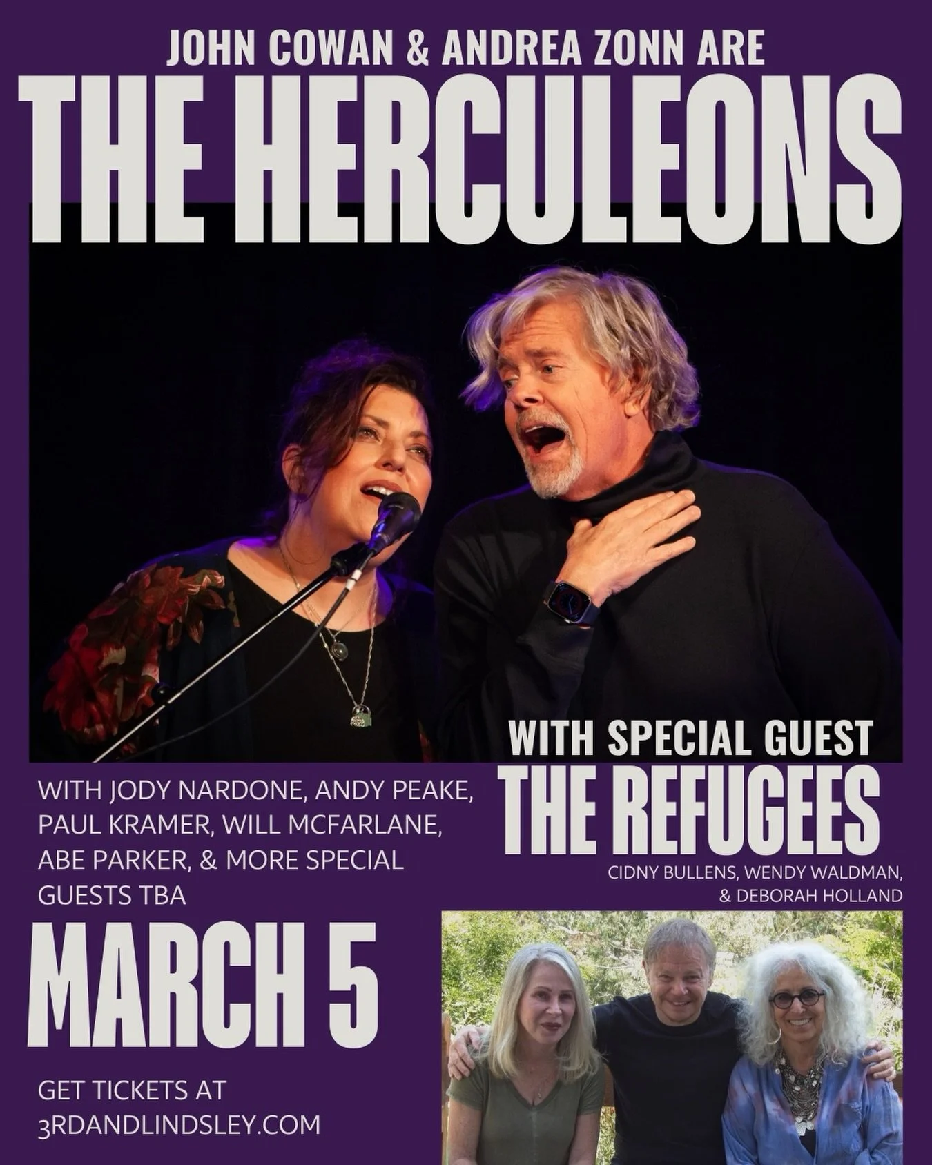 Thu 3/5 @3rdandlindsley in Nashville ✨ The Herculeons with special guest The Refugees 🎟️ 3rdandLindsley.com