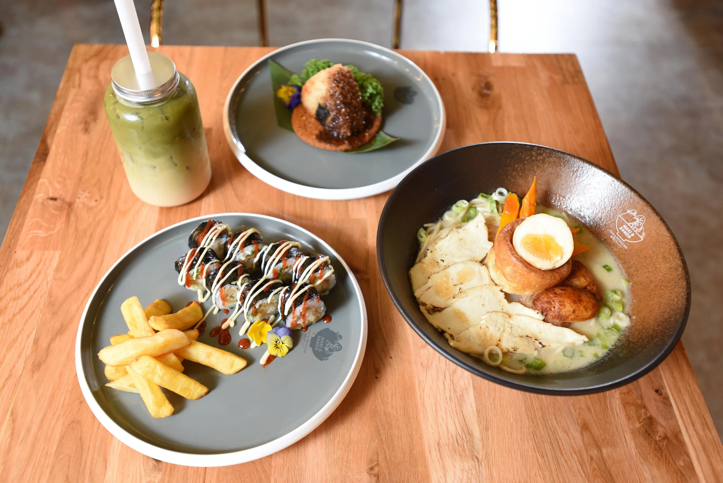 Iced Yorkshire Tea Matcha, Ee By Cod, one of the Yorkshire Three Peaks trio and Sunday Roast Ramen part of Maki & Ramen's bold new menu for Yorkshire Day..JPG