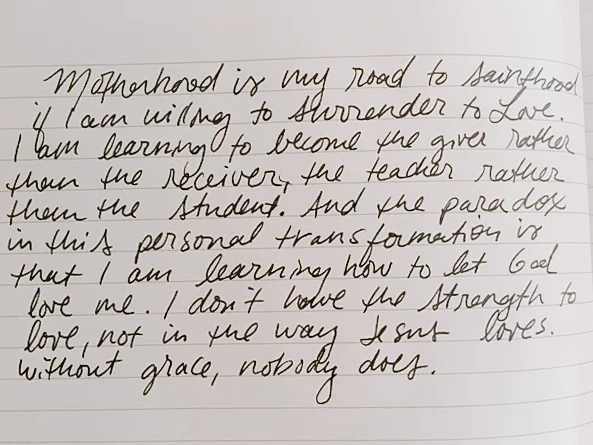 Handwritten quote from the writer